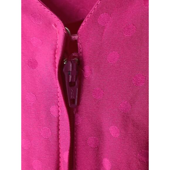 Vintage Dennis Goldsmith Pink Silk Swiss Dot Midi Dress Shoulder Pads SZ 4 - Picture 13 of 16